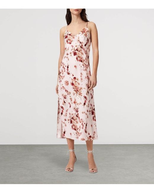 AllSaints Pink Silk-Blend Melody Slip Dress