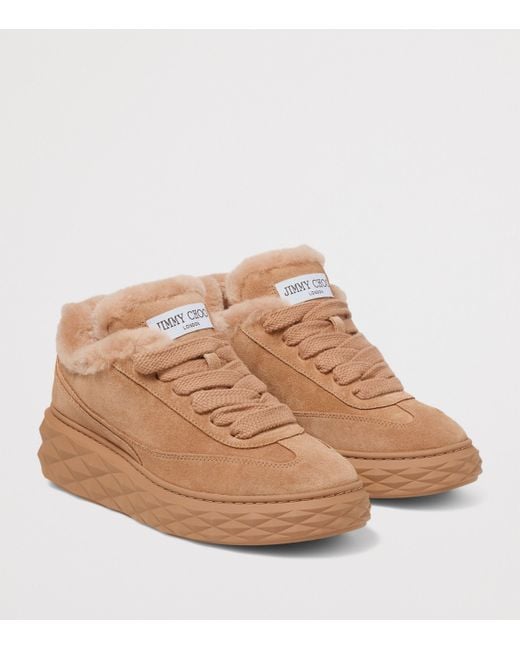 Jimmy Choo Brown Diamond Maxi Retro Suede-Shearling Sneakers