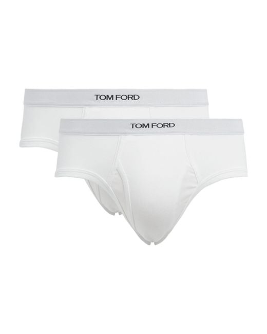 Tom Ford White Stretch-Cotton Logo Briefs for men