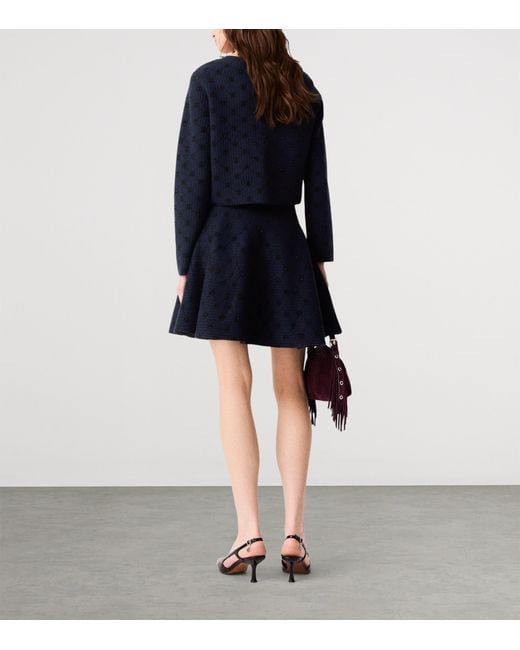Maje Blue Embellished Jacquard Cropped Cardigan