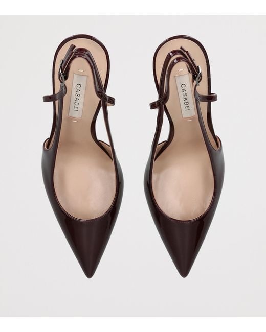 Casadei Brown Patent Leather Julia Tiffany Windsor Slingback Heels 100