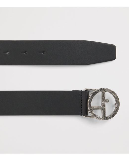 Giorgio Armani Black Leather Grooved Buckle Belt for men