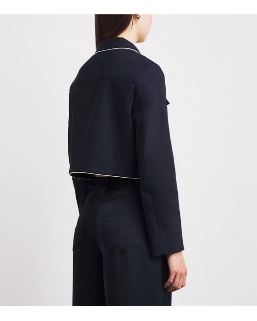 Maje Blue Cotton-Blend Cropped Jacket