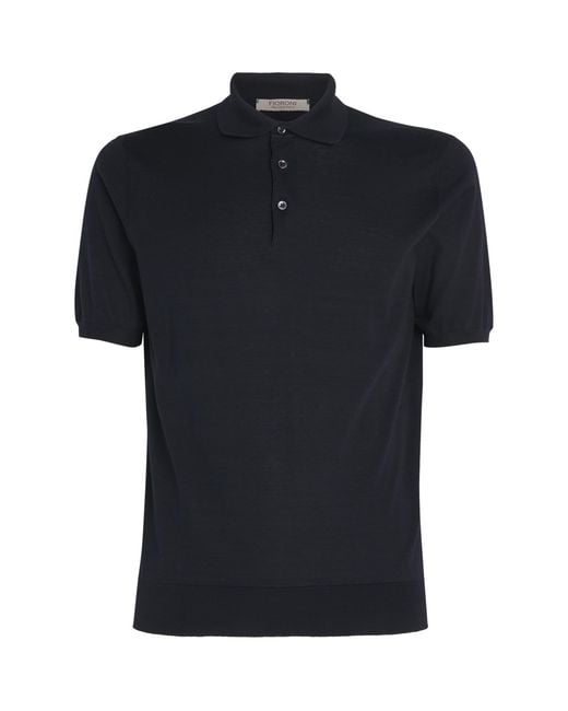FIORONI CASHMERE Black Cotton-Cashmere Polo Shirt for men