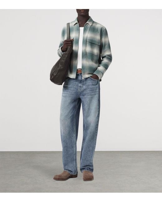 AllSaints Blue Organic Cotton Check Polanco Overshirt for men
