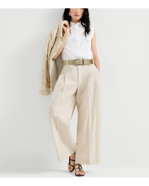 Brunello Cucinelli White Cotton-Blend A-Line Trousers