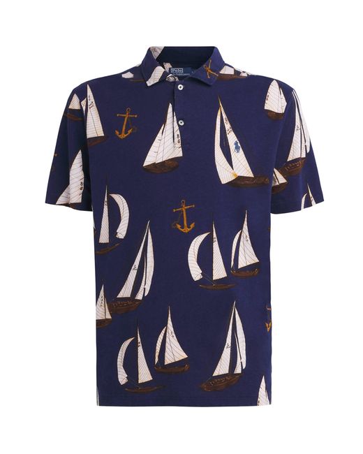 Polo Ralph Lauren Blue Linen-Cotton Sailboat Polo Shirt for men