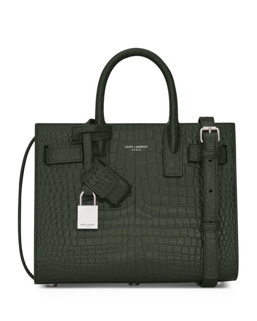 Saint Laurent Green Nano Sac De Jour Croc-Embossed Tote Bag