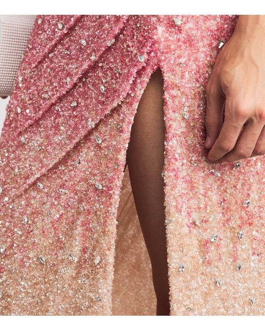 Rachel Gilbert Red Embellished One-Shoulder Kaito Gown