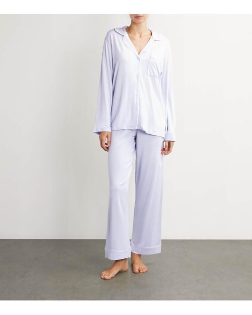 Eberjey White Gisele Long Piped Pyjama Set