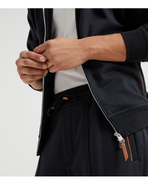 Brunello Cucinelli Blue French Terry Piping-Detail Sweatpants for men