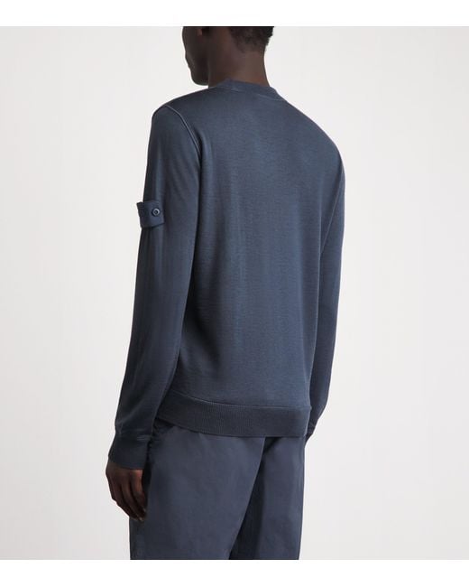 Stone Island Blue Virgin Wool Ghost Sweater for men