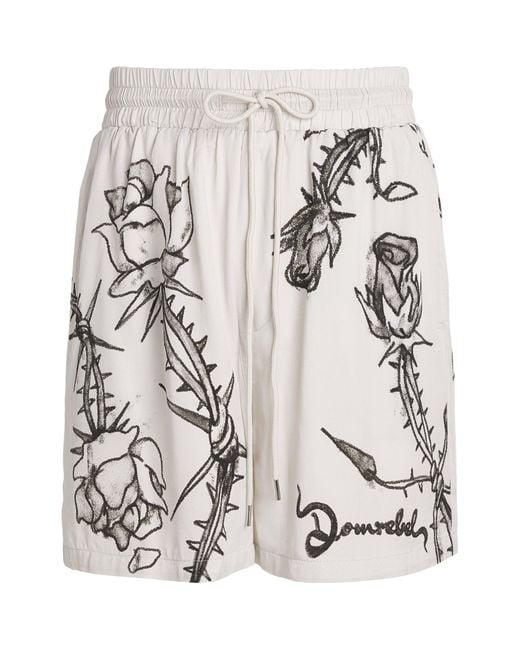 DOMREBEL White Inked Rose Basketball Shorts for men
