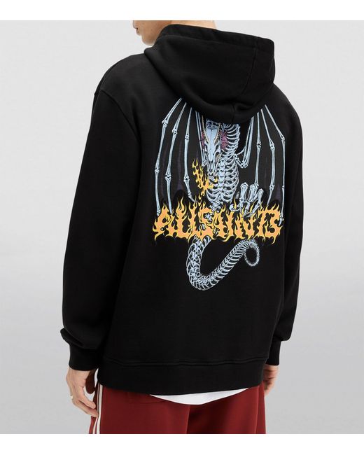 AllSaints Black Cotton Dragon Skull Hoodie for men