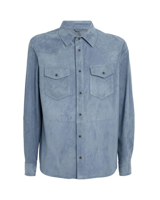 Corneliani Blue Suede Overshirt for men