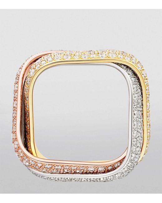 Cartier Metallic Large Yellow, White, Rose Gold And Diamond Trinity Ring