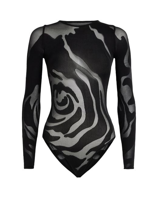 Wolford Black Sheer Rose Shadow Bodysuit