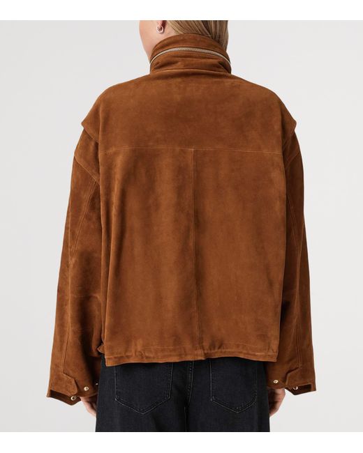 AllSaints Brown Suede Clay Bomber Jacket