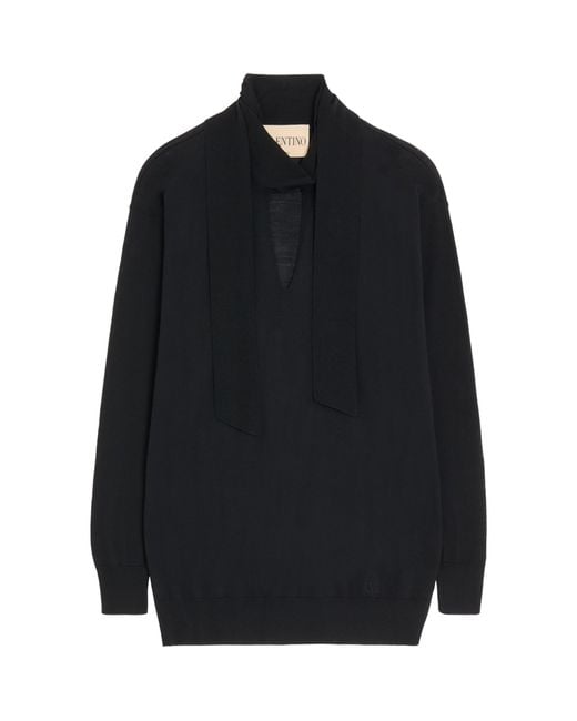 Valentino Blue Wool Tie-Neck Sweater