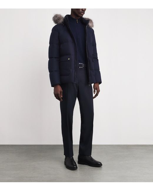 Canali Blue Cashmere Down Puffer Jacket for men