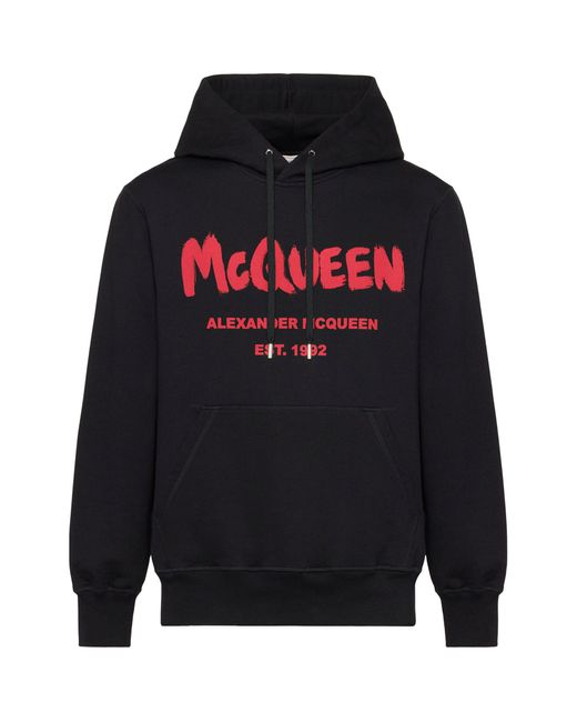 Alexander McQueen Black Graffiti Logo Hoodie for men