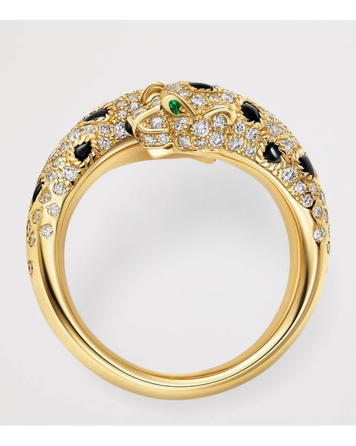 Cartier Metallic Diamond, Emerald And Onyx Panthère De Ring