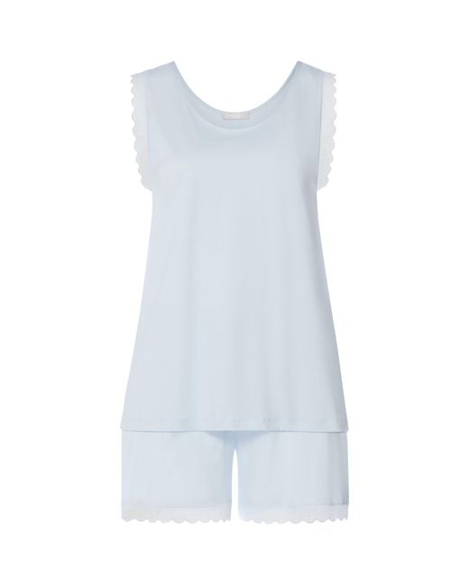 Hanro Blue Cotton Sleeveless Short Inaya Pyjama Set