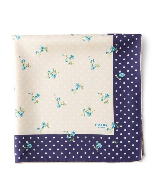 Prada Blue Silk Twill Printed Scarf