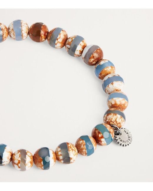 Tateossian Metallic Botswana Agate And Rhodium-Plated Worry Beads Bracelet for men