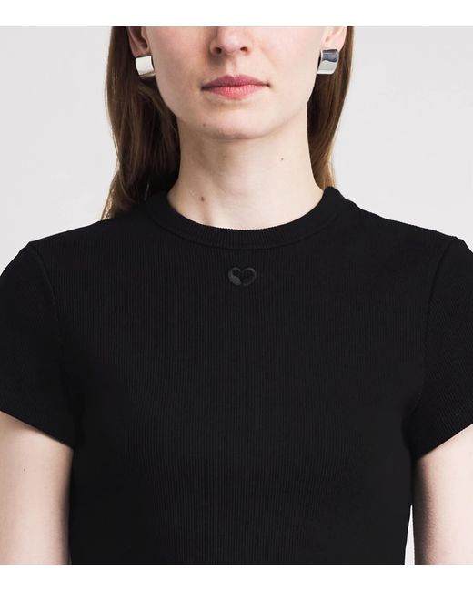 Maje Black Stretch-Cotton Ribbed T-Shirt
