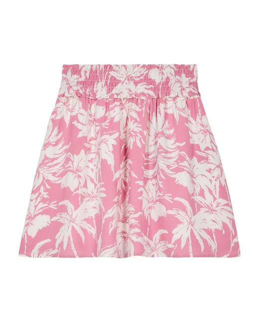 The Kooples Pink Floral Print Smocked Mini Skirt