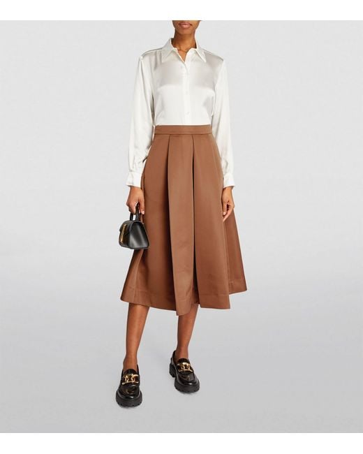 MAX&Co. Brown Satin Pleated Midi Skirt