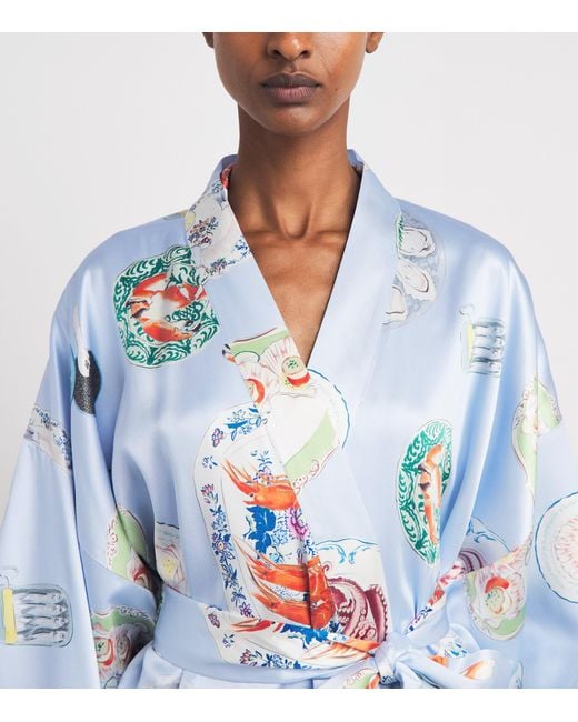 Olivia Von Halle Blue Silk Queenie Cadiz Seafood Night Robe