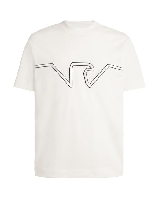 Emporio Armani White Embroidered Eagle T-Shirt for men