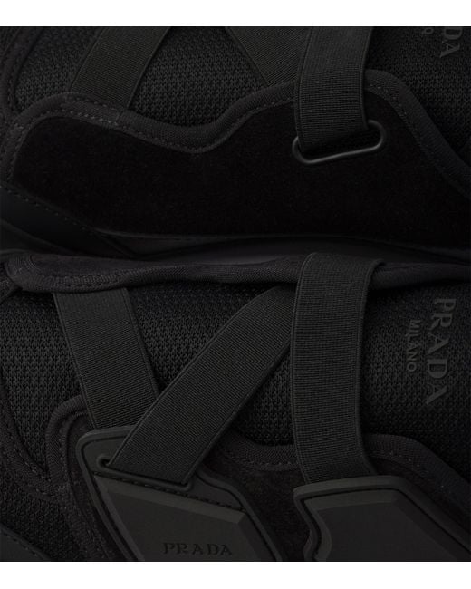 Prada Black Leather-Mesh Speedrock Sneakers for men