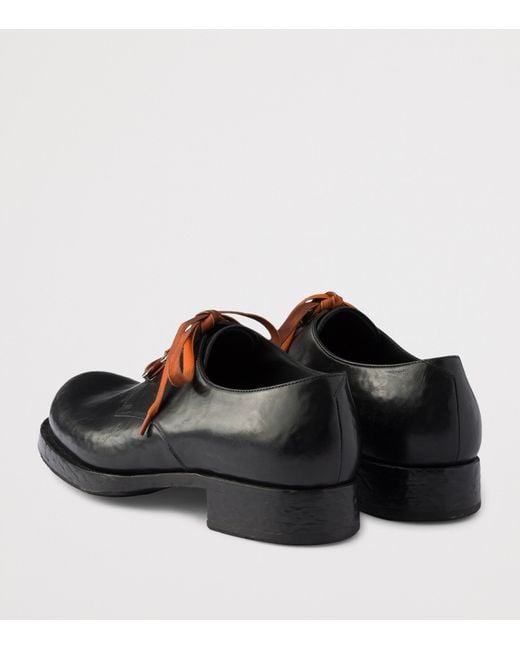 Prada Black Leather Antiqued Derby Shoes for men