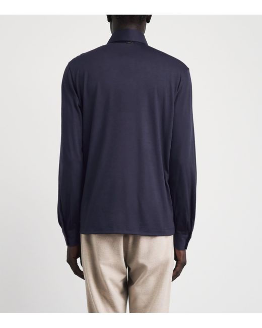 Herno Blue Wool Jersey Long-Sleeve Polo Shirt for men