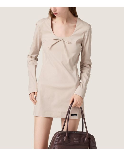 Miu Miu Natural Cotton Poplin Bow Mini Dress