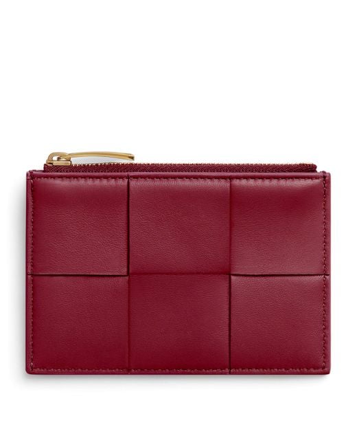 Bottega Veneta Red Leather Cassette Zipped Card Holder