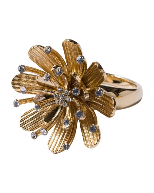 Miu Miu Metallic Crystal-Embellished Floral Ring