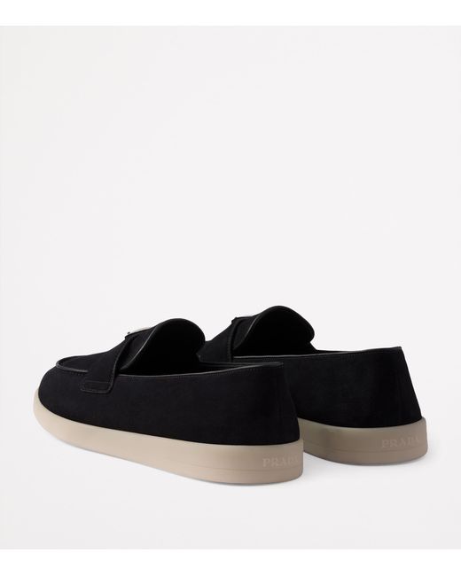 Prada Black Suede Logo Loafers for men