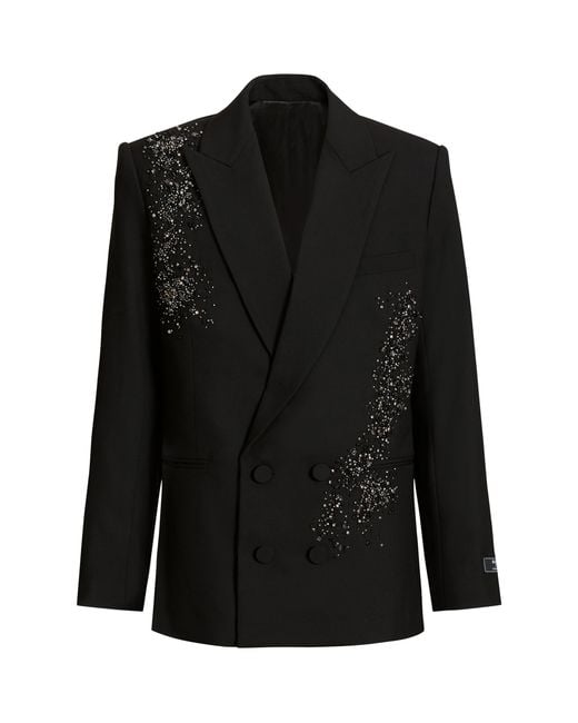 Balmain Black Wool Embroidered Double-Breasted Blazer for men