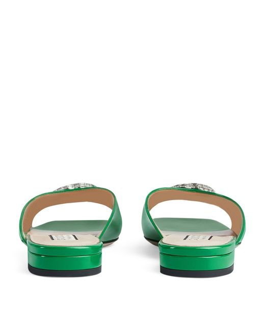 Gucci Green Leather Double G Sandals