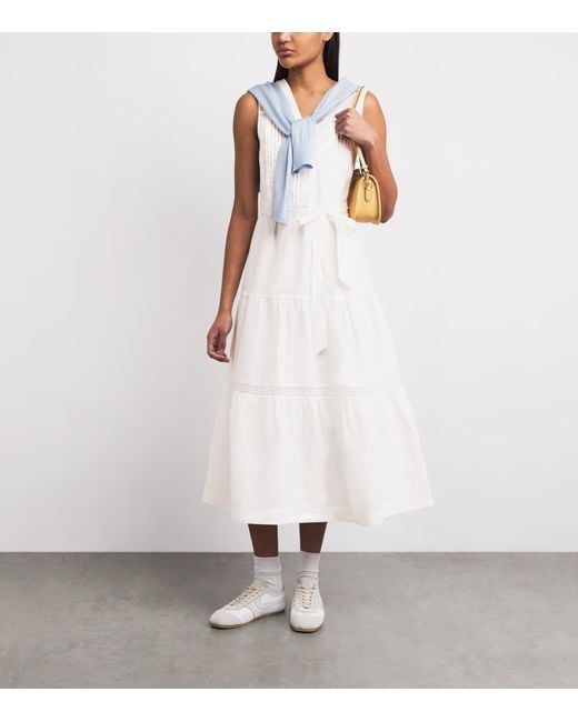 Claudie Pierlot White Cotton-Ramie Belted Midi Dress