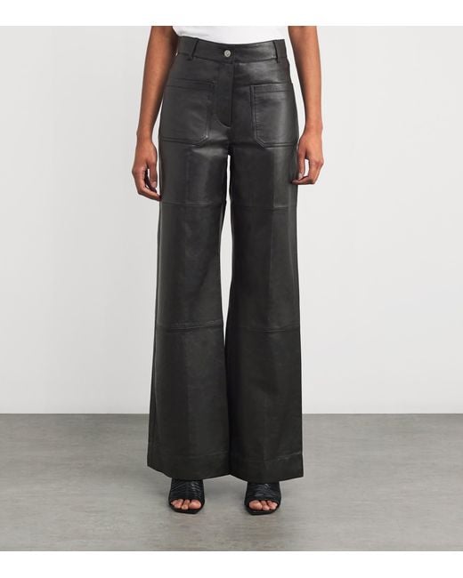 Victoria Beckham Gray Leather Alina Trousers