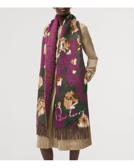 Burberry Purple Wool-Alpaca-Blend Rose Scarf