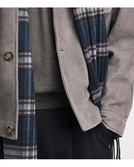 Johnstons Blue Cashmere Tartan Scarf for men