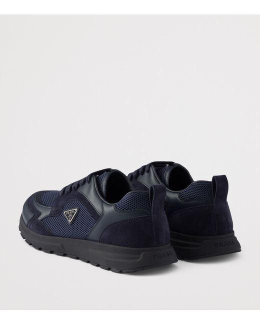 Prada Blue Mesh-Leather Prax Sneakers for men