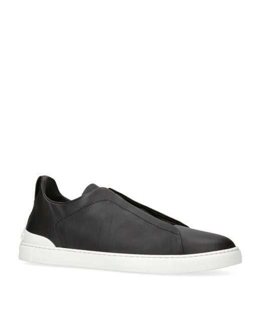 Zegna Black Leather Triple Stitch Secondskin Sneakers for men