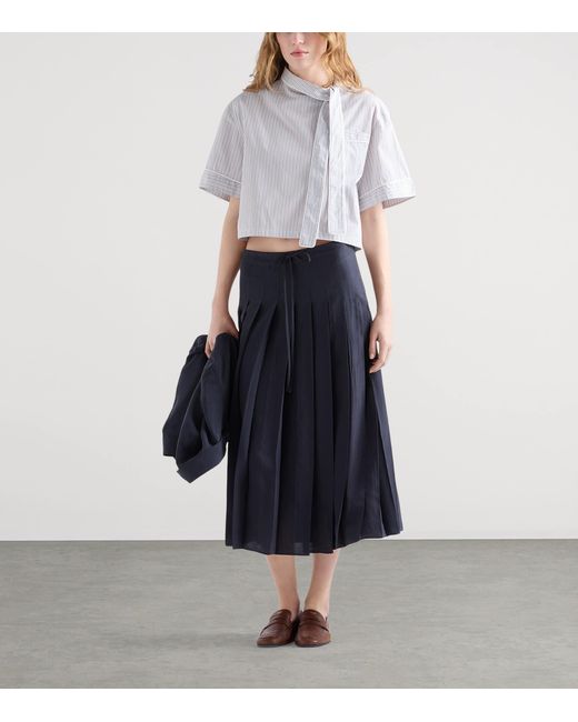 Prada Blue Silk Pleated Midi Skirt